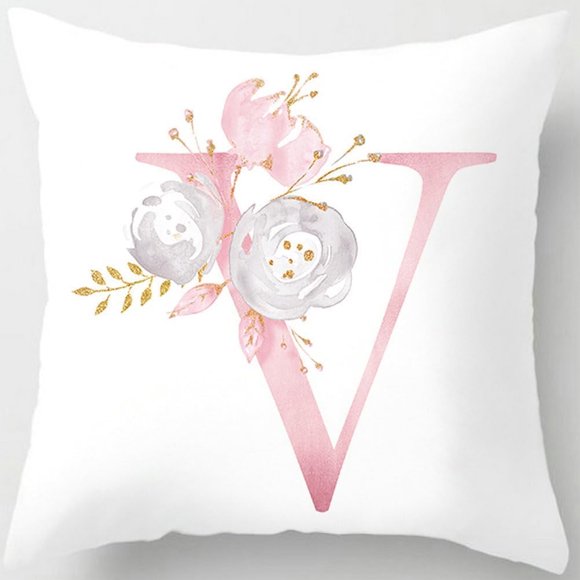 Housses de Coussin Alphabet Rose 18x18 Pouces Mignonnes Lettres Décoratives pour Canapé Fauteuil Chambre Chaise Décoration Maison Adorables Protecteurs de Lettres Carrées (V) Ajouter une Touche Personnelle
