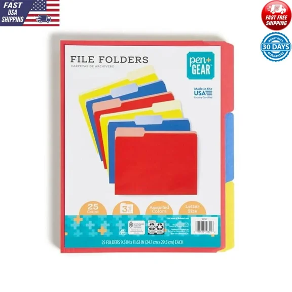 25Ct Assorted File Folders W/ Tabs Document Organization Letter Size Easy Access