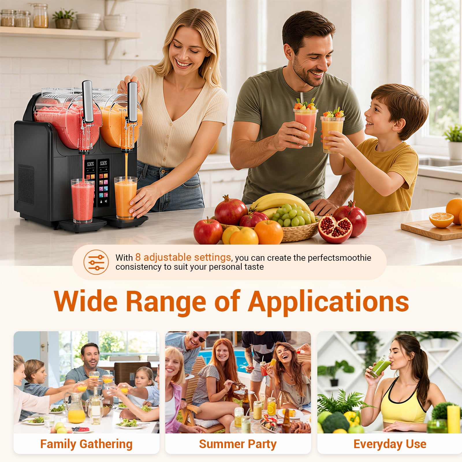 68oz*2 Slushie Machine, Large Capacity Frozen Drink Maker & Slushy Machine with 5 Presets and LED Display, Perfect for Frozen Margaritas, Frappes, Smoothies & Shakes, Black