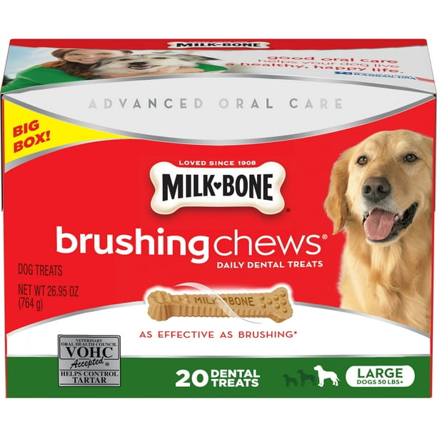 MilkBone Brushing Chews Daily Dental Dog Treats, Large, 26.9 Oz. (20