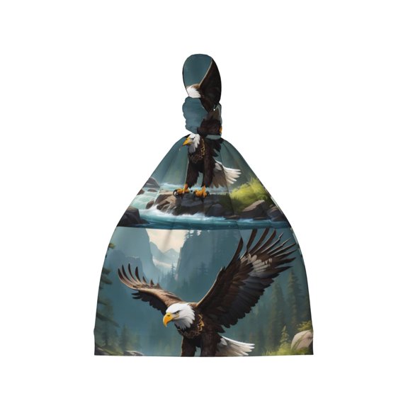 Daiia Forest River Bald Eagle Pattern Baby Beanie Knit Toddler Hat Kids Embroidered Beanies Cap for Girls Boys 0-8 Years