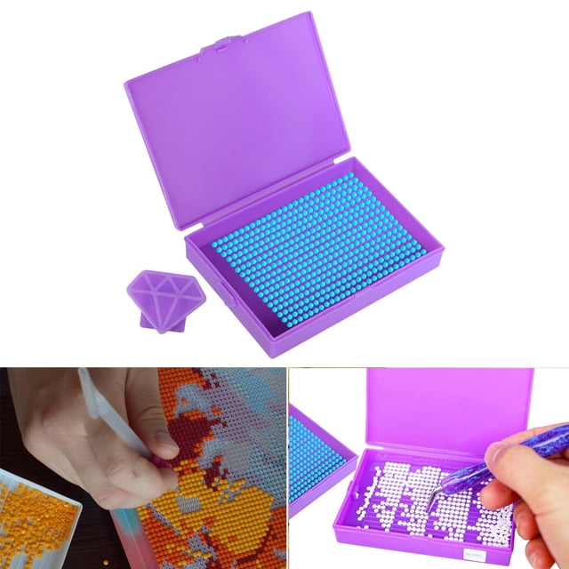 Bandeja para pintura de diamantes con tapa, organizador de cuentas, fácil de usar, contenedor de almacenamiento clasificador para bordado en esquinas violeta