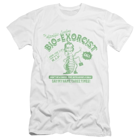 Beetlejuice Beetlejuice Bio Exorcist Unisex Adult Canvas Brand T Shirt, White, X-Large