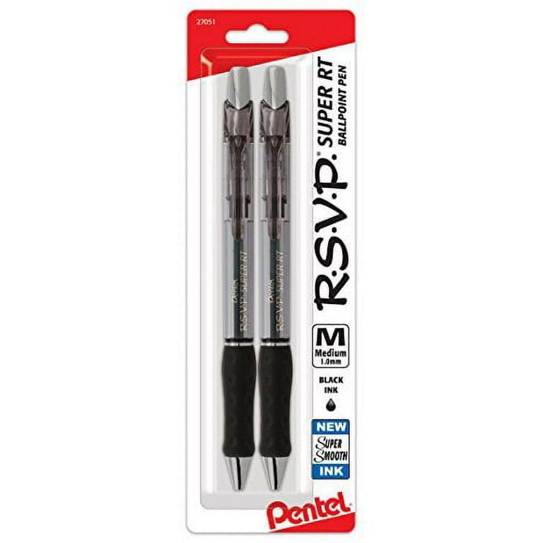 Pentel RSVP Super RT Ballpoint Pen (1.0mm) Medium Line Black Ink 2Pack