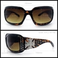 thumbnail image 3 of SA106 Bling Square Celtic Cross Jewel Rhinestone Rectangular Fashion Sunglasses Tortoise Frame - Gradient Brown Lens, 3 of 6