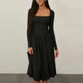 thumbnail image 2 of Womens Spring Dress 2026 - Square Neck Long Sleeve Casual A-Line Flowy Elegant Wedding Guest Party Midi Dress, 2 of 7