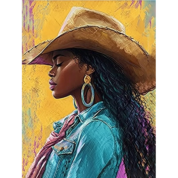 Black Woman Cowboy Hat Canvas Painting Wall ArtSuitable for Living Room Office Kitchen Decoration