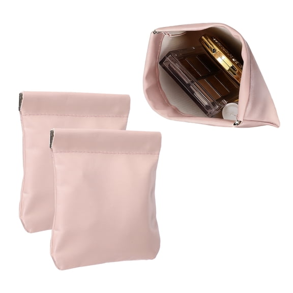 2Pcs Squeeze Coin Purse Pouch, Small Leather Change Purse Self Closing Portable Mini Makeup Bag for Women Men Car Change Travel, Pink