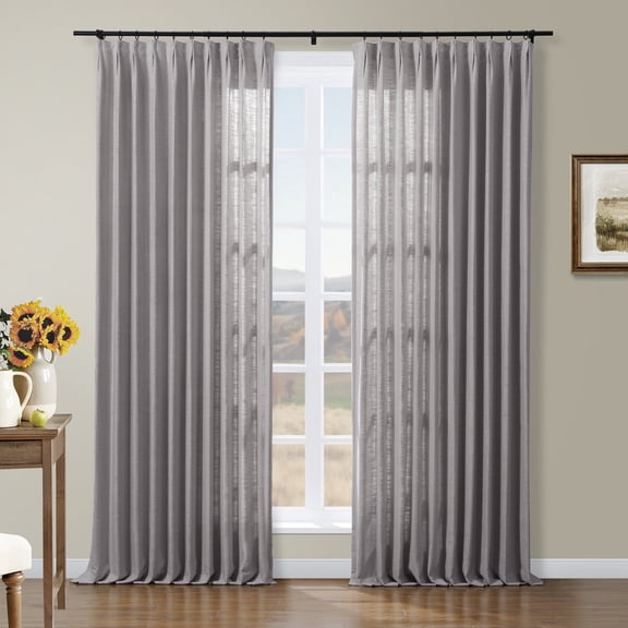 TWOPAGES 52 W X 108 L Inch Length Curtain Pinch Pleated Header Light Filtering Drape Linen Blend Drapery for Bedroom, 1 Panel, Rock Grey