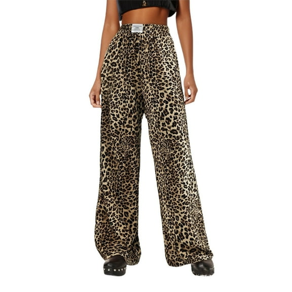 Vividxx Women Casual Pants High Waisted Flowy Pants With Leopard Print Wide Leg Comfortable Stretchy Elastic Waist For Travel Party Everyday Wear Spring Fall Loose Fit Beach Trousers