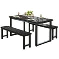thumbnail image 2 of UHOMEPRO Kitchen Table Set with 2 Benches, 3 Piece Dining Room Sets for 4, Modern Faux Marble Look Table Set, Dining Table Set for Home Kitchen and Parties, Black, 2 of 8