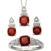 3.84 Carat T.G.W. Garnet and CZ Sterling Silver Cushion-Cut Pendant, Earrings and Ring Set