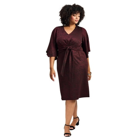 Avenue Women's Plus Size Anastasia Metallic Knit Tie Front Dress