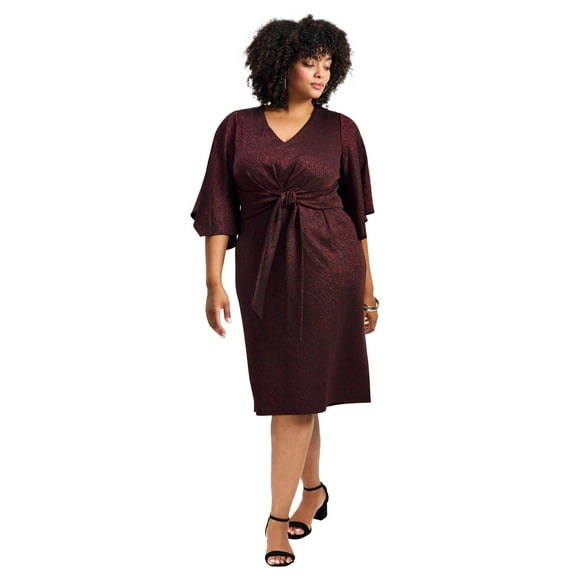 Avenue Women's Plus Size Anastasia Metallic Knit Tie Front Dress
