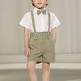 thumbnail image 6 of MKOSPLRT 2-13 Years Boys' 4-Piece Formal Suit Set Short Sleeve Lapel Shirt + Bow Tie + Suspenders + Dress Pants Lightweight Summer Wedding Outfit, 6 of 9