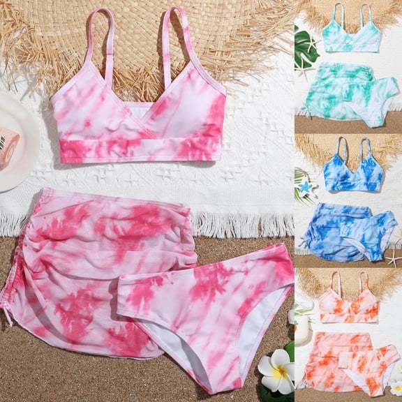 ibiyuan Girls Tankini Swimsuit 3pcs Bathing Suit for Girls Cover Up Slit Skirt Color Block Bikini Soft Cutout Tankini Sets for Swim Team Beach Swimwear