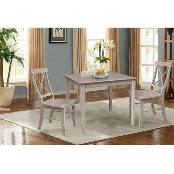 36" Square Dining Table with 2 X-Back Side Chairs - Washed Gray Taupe - 3 Piece Set