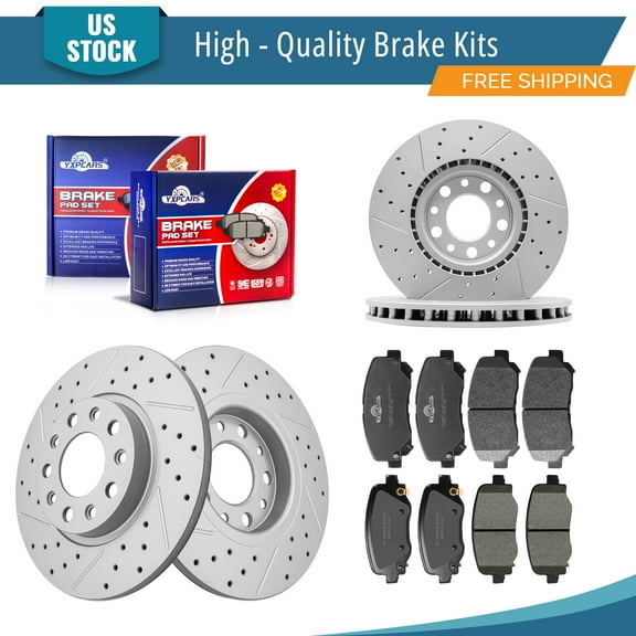 YXPCARS 12PCS Front Rear Brake Kits, Drilled & Slotted Brake Rotors   Ceramic Brake Pads Set for 2015 - 2017 Chrysler 200 (780995, 781099, 1640, 1734)