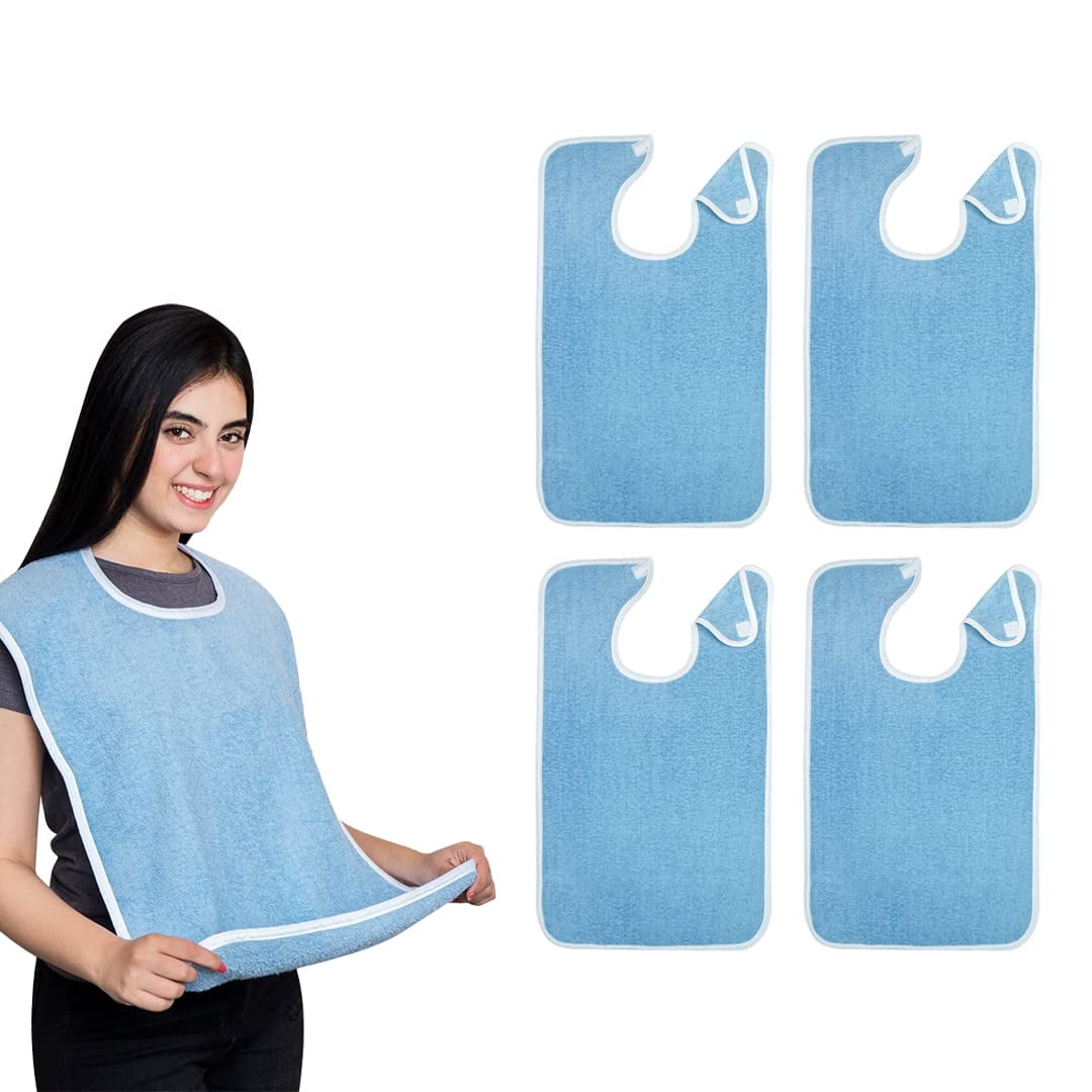 Avalon Towels Terry Cotton Adult Bibs 18x30 inches Value Pack of 4 Blue Washable Bibs