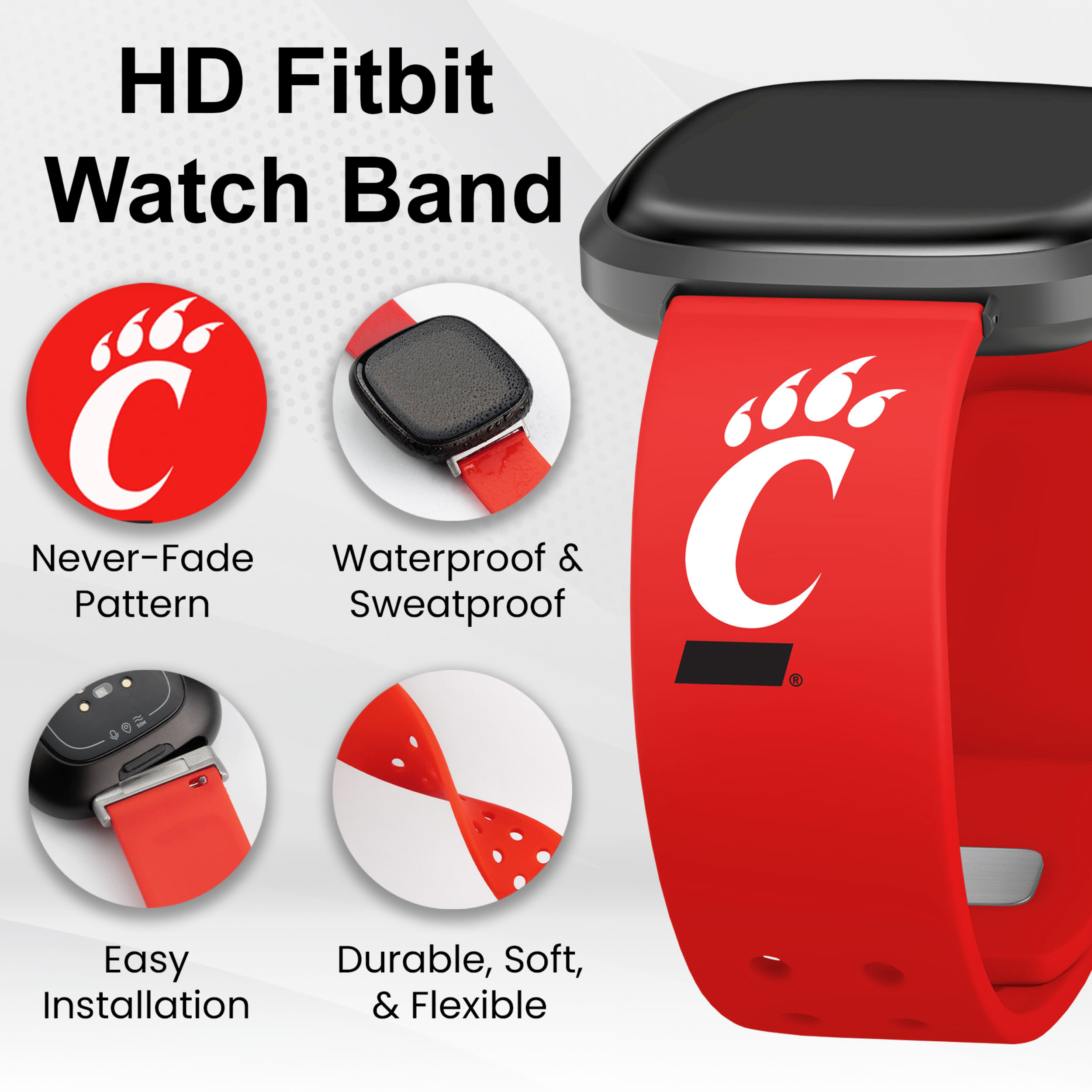 Bearcats HD Elite Edition Unisex Watch Band for FitBit Versa 3 & Sense (Short)