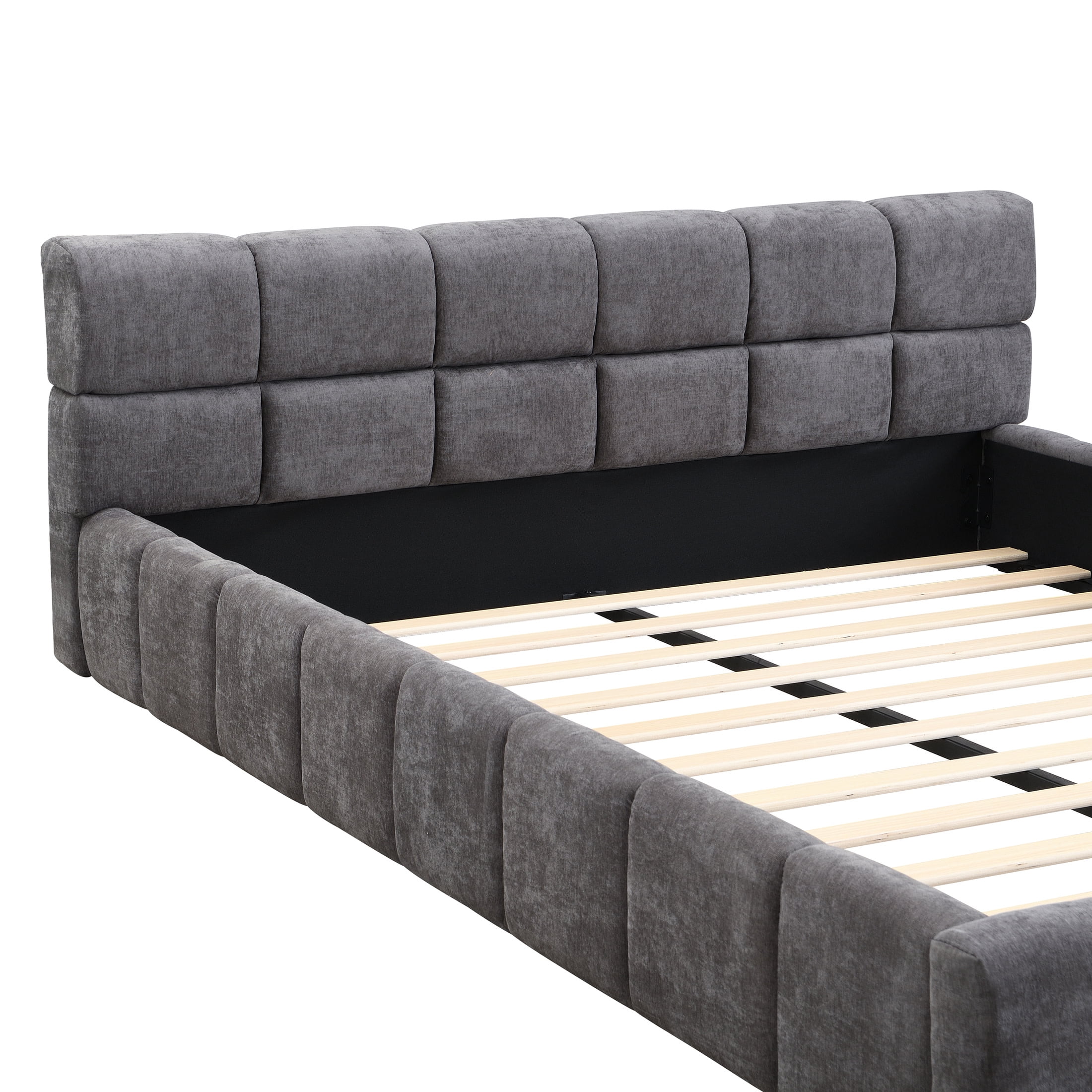 Christopher Knight Home 87.4" Elegant Chenille Upholstered Bed Frame, Checkerboard Design, Queen Size, Gray