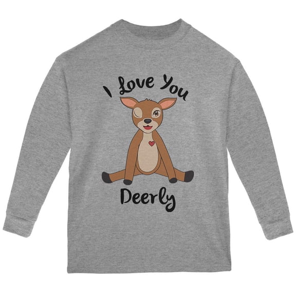Deer I love You Deerly Dearly Funny Pun Youth Long Sleeve T Shirt Storm Grey YSM