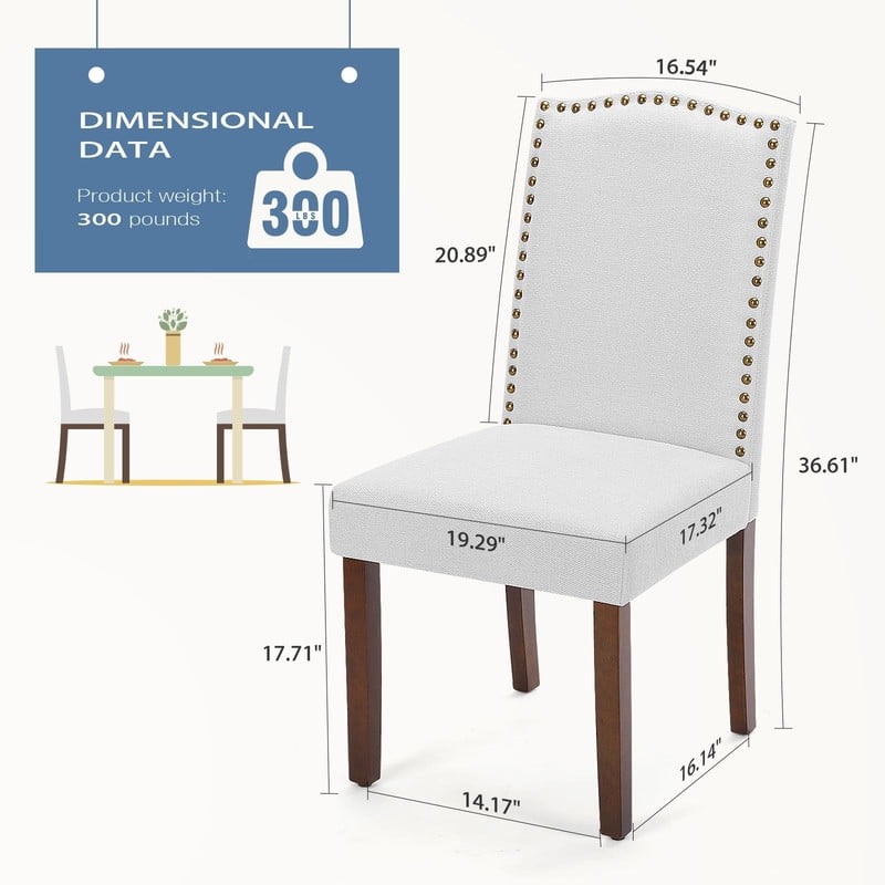 BEAUTYPEAK Dining Chairs Set of 2 Upholstered Parsons Chairs with Nailhead Trim Padded Linen Seats and Wood Legs, Gray