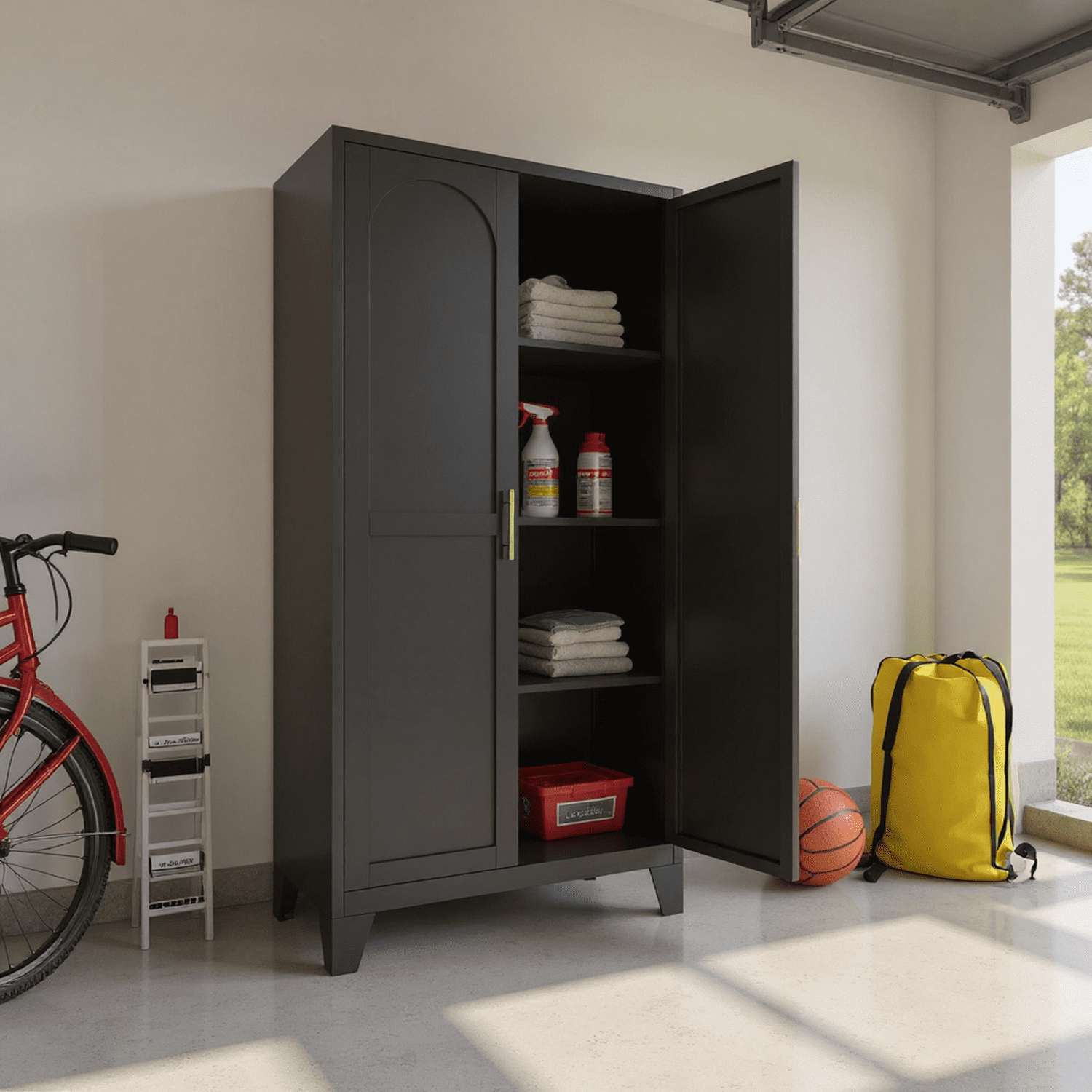 Homy Casa 71" Tall Garage Storage Cabinet with Adjustable Shelves, Heavy Duty Utility Organizer Black