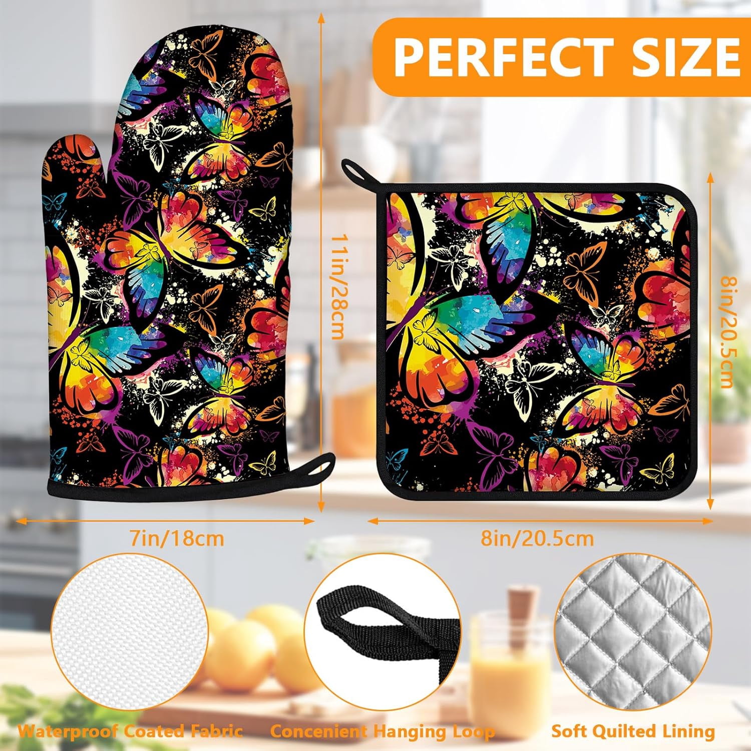 Sunflower Highland Cow Oven Mitts and Pot Holders Sets 4Pcs,Extra Long Oven Gloves Potholder for Kitchen Cooking Baking BBQ 100% Cotton Heat Resistant