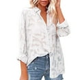 thumbnail image 2 of DondPO Long Sleeve Shirts Dress Shirts for Women Women Casual Shirt Long Sleeve Thin Button Solid Chiffon Lapel Long Sleeve Shirt Top Womens Tops Flannel Shirt White L, 2 of 5