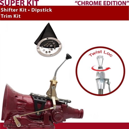 American Shifter PG Shifter Kit 8 in. Trim Kit Dipstick Chrome Push Button Black Boot Ringed Knob for D6AA7