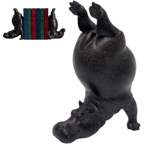 Hippo Bookends, Funny Hippo Book Ends for Heavy Books,Creative Yoga Hippos Statue Resin Handstand Animal Figurine,Funny Decorative Bookends for Shelves,Home Office,Gym,Living Room Tabletop