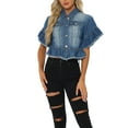 thumbnail image 4 of INSPIRE CHIC Denim Tops for Women's Ruffled Short Sleeve Lightweight Jean Peplum Hem Jean Shirt, 4 of 6