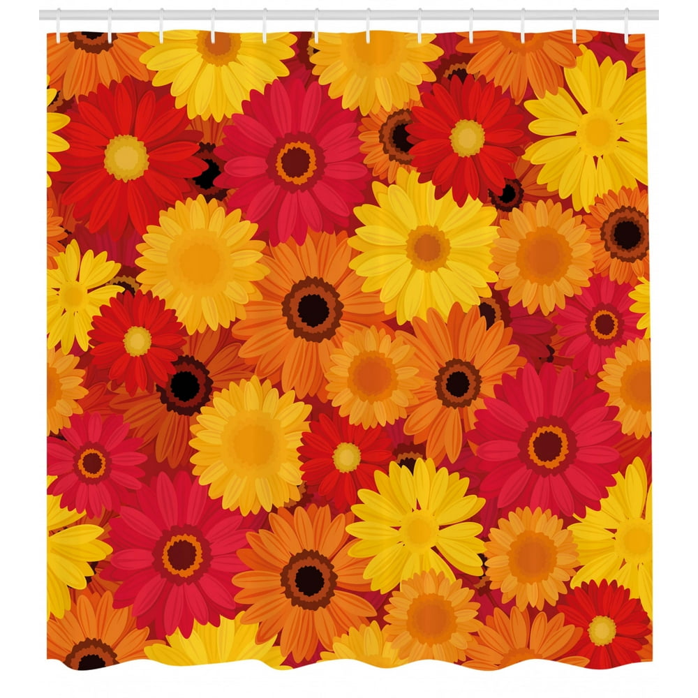 Gerber Daisy Shower Curtain, Summer Bloom Love Pattern with Continuous
