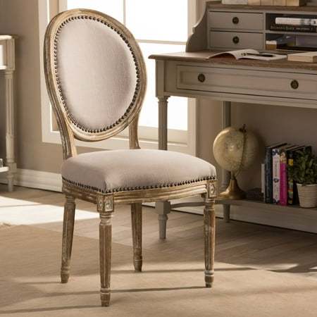 Clairette Wood Traditional French Accent Chair Beige - Baxton Studio: Birch Frame, Linen Upholstery, Nail-Head Trim