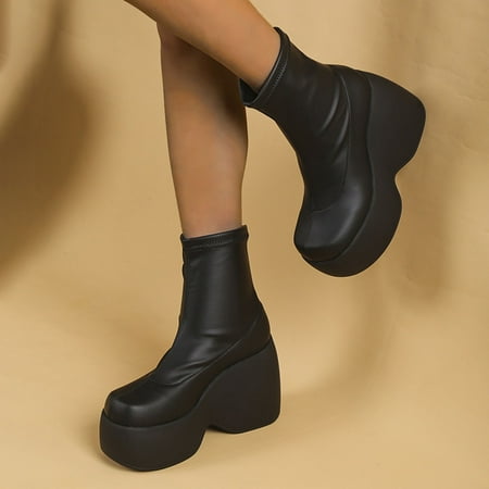 

Weekly Deals! Tejiojio Clearance Women s Shoes Retro Mid-heel High Knight Elastic Boots Muffin Single Boots