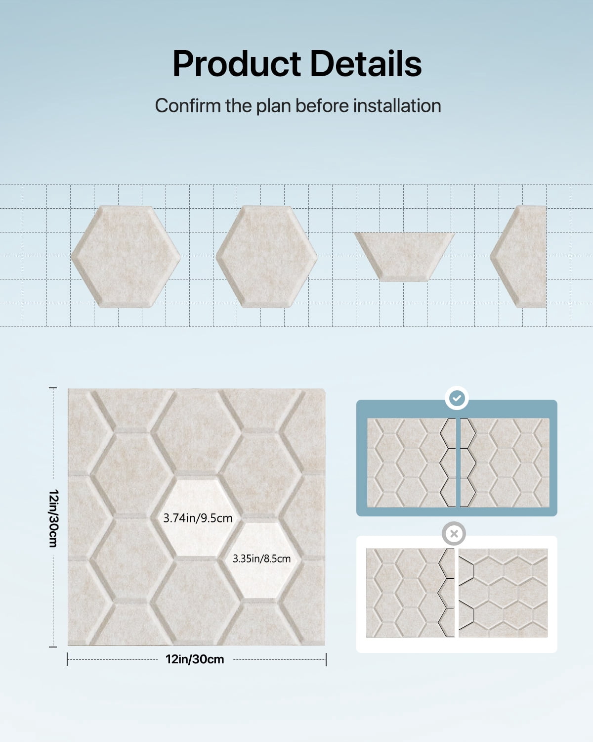 Soundsbay Sound Proofing Panels Self-Adhesive, 12 Pack Honeycomb Acoustic Wall Panels for Door, Ceiling, 12" X 12" X 0.4"