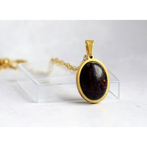 Black Opal Necklace, Opal Jewelry, Delicate Pendant Necklace for Women, Elegant Necklace, Anniversary Gift