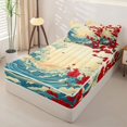 thumbnail image 2 of Castle Fairy Ukiyo-e Cherry Blossom Wave Zipper Full Size Comforter Sets with Fitted Sheet and 2 Pillowcases,Sunlit Vintage Ocean Art Zipper Bedding Set,Cream Blue,Reversible,4pcs, 2 of 6