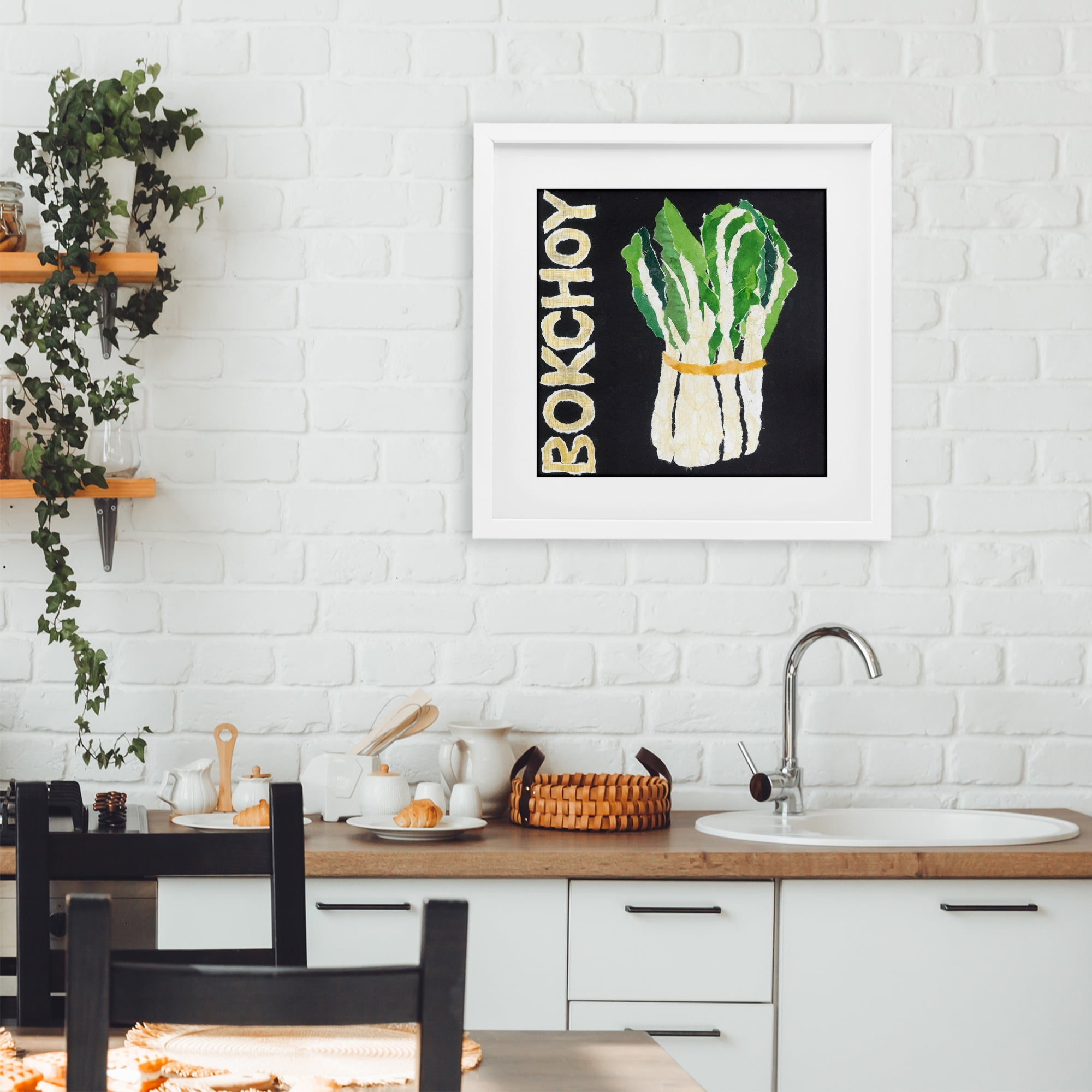 Stupell Industries Bok Choy Leafy Vegetable White Framed Print Under Glass, design by Nancy Overton