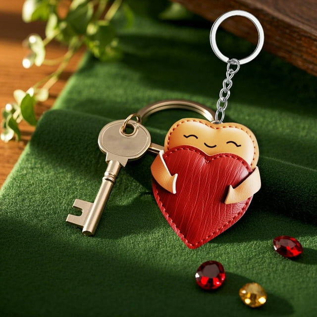 Hearth & Gear Leather Heart Keychain Handmade Cute For Her