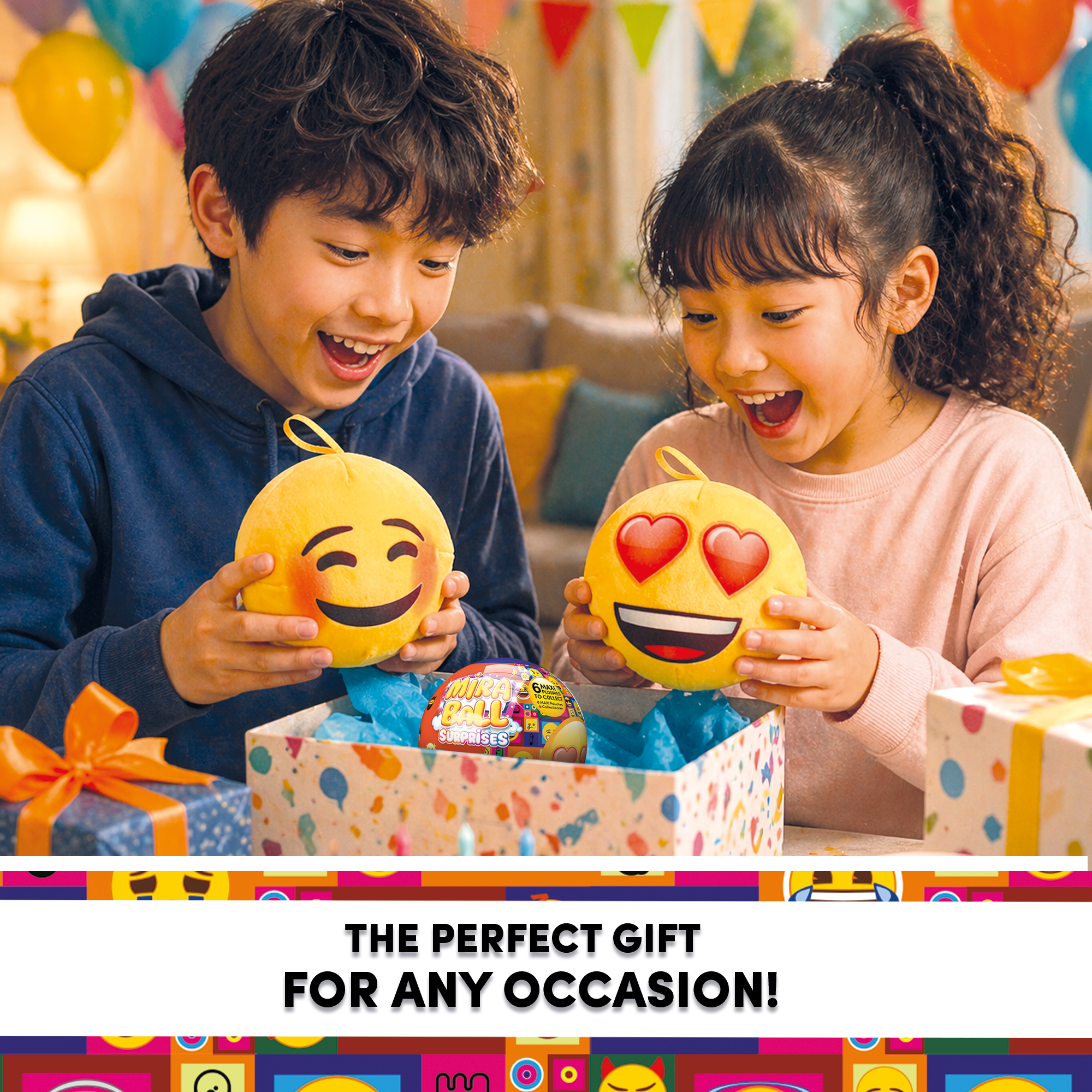 Miraball Surprises Emoji - Pack of 3, Blind Capsule Toys with Expandable Memory Foam Plush & Stickers - Fun Mystery Plush Balls for Kids Collectible Toy Surprises, Party Favors, Gifting