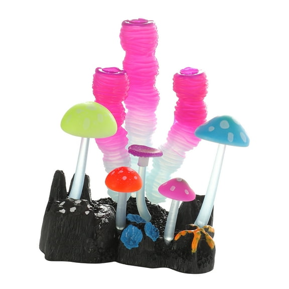 Unique Bargains Silicone Glowing Aquarium Mushroom Coral Decoration Fluorescence Aquatic Artificial Plant Rose Red
