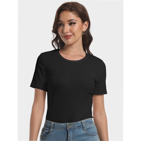 Fall Clothes Womens Crewneck Ribbed Long Sleeve Shirts Slim Fitted Tee Casual Basic Tshirt Top