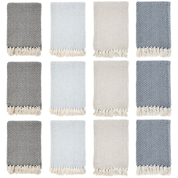 Arkwright Cotton Throw Blankets (Pack of 12), Eco-Green, Decorative Checkered Pattern, 4 Fixed Colors in a Pack, 50x70 in.