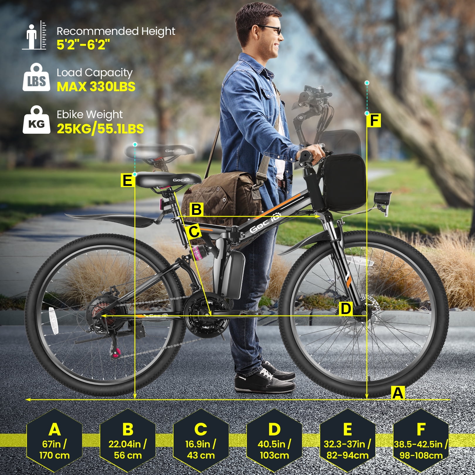 Gocio 26" Folding Electric bike for Adults, 750W Peak Motor 48V 7.8Ah Battery, 21 Speed Mountain Ebike, UL2849