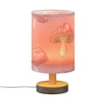 thumbnail image 2 of Mushrooms Pink Table Lamp USB Bedside Desk Nightstand Lamp Printed Gifts Small Lamp Wood Base for Bedroom Living Room Kids Room College Dorm, 2 of 7