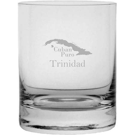 

Trinidad Cuban Cigar Themed Etched 11oz Crystal Rocks Whisky Glass