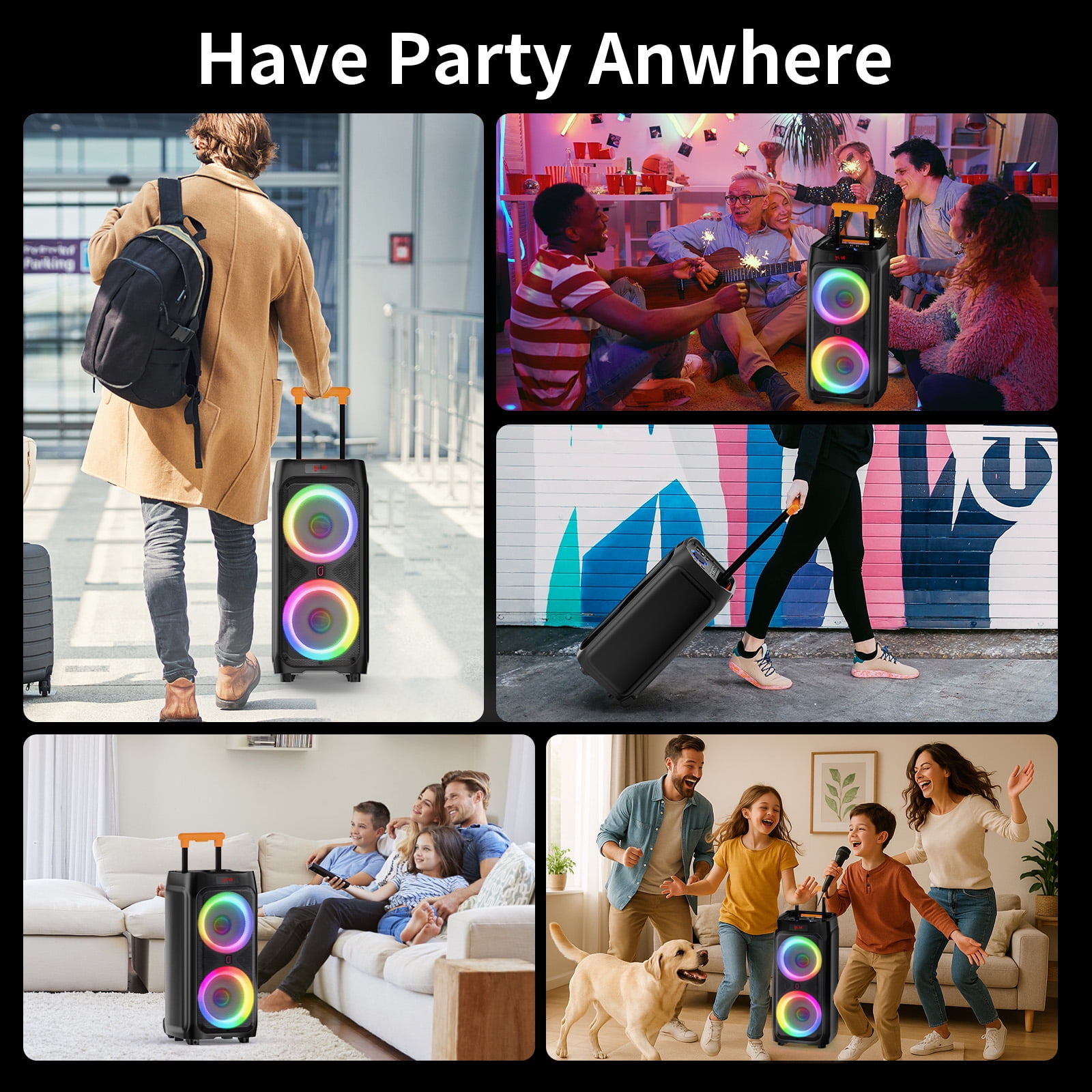 FanFun Karaoke Machine for Adults, 8" Large Bluetooth Party Speaker with Lights, PA System with 500W Peak Power,T9