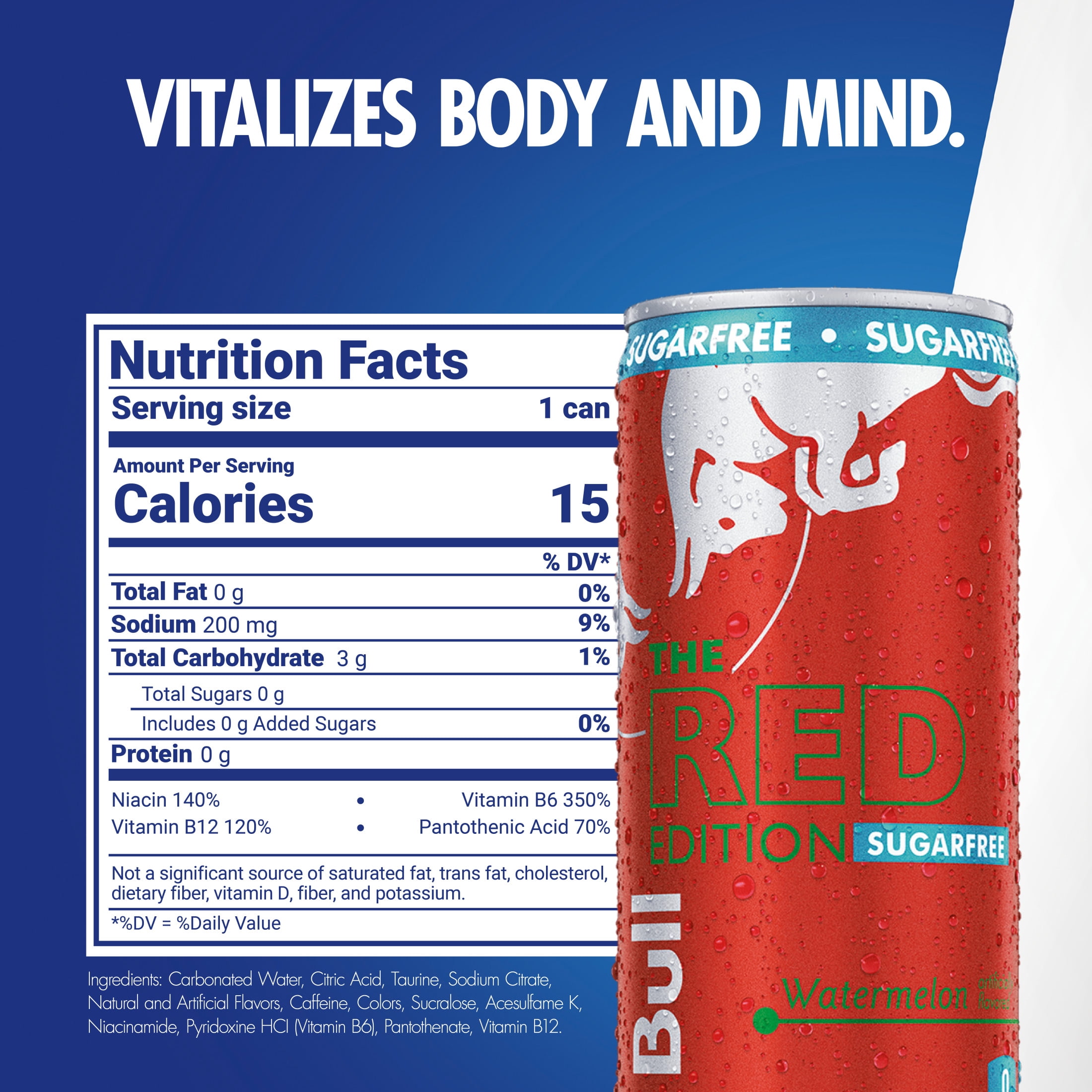 Red Bull Red Edition Sugarfree Energy Drink, Watermelon, 114mg Caffeine, 12 fl. oz. Can